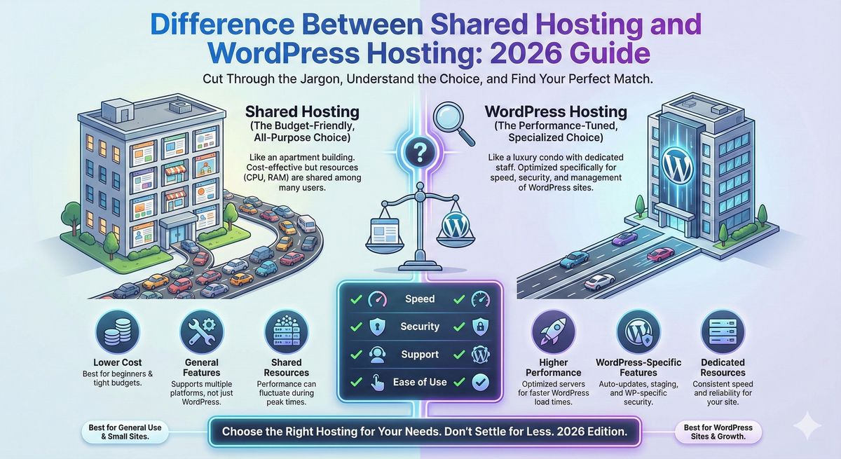 ההבדל בין אחסון שיתופי לאחסון וורדפרס: מדריך 2026